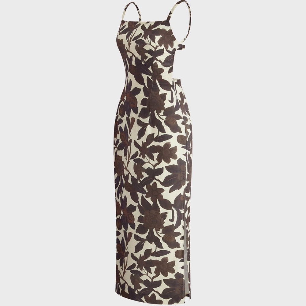 Commense Backless Print Split Zipper Dress